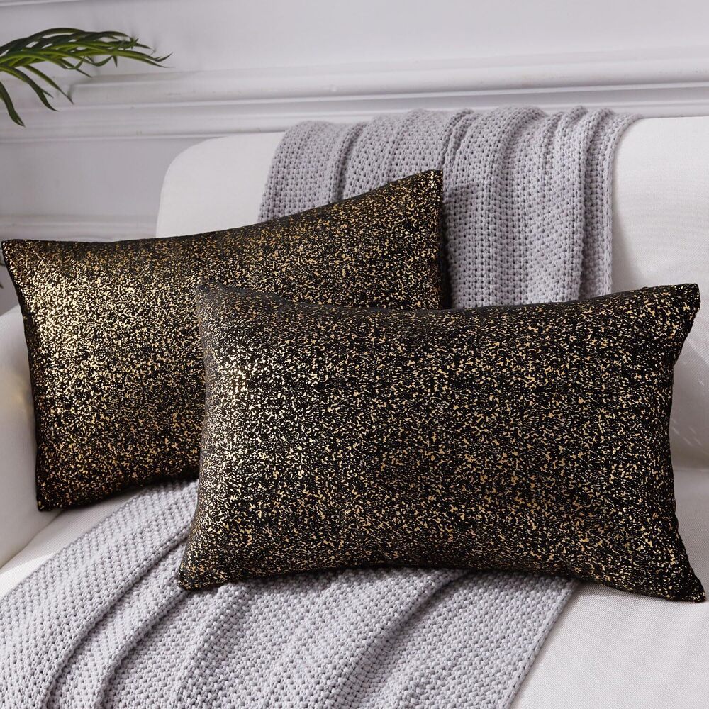 9915 Black and Gold Throw Pillows,Set of 2,Black Throw Pillow 12x20